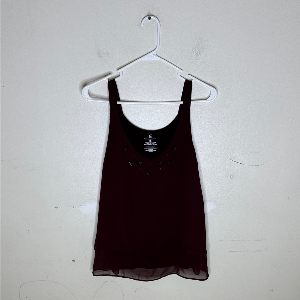 NY & Co. Burgundy Camisole with Embellishments Size XS